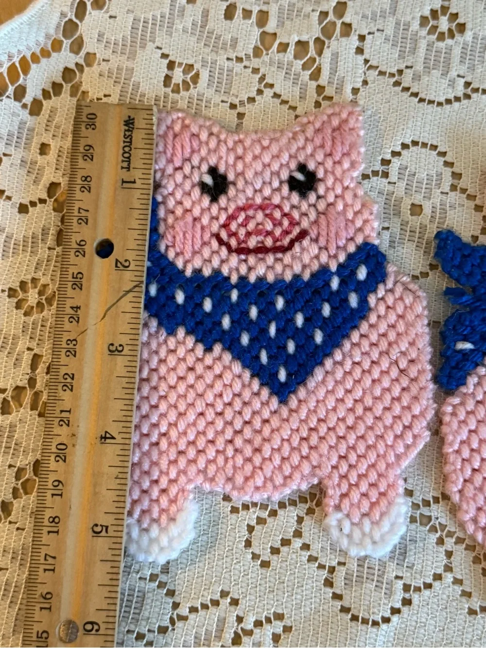 90s Set of Pig Plastic Handmade Canvas Coasters